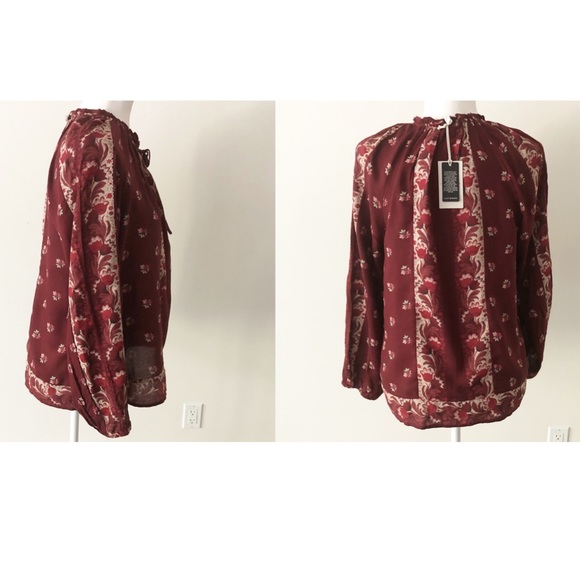 Lucky Brand | Floral Print Burgundy Peasant TopNWT - Picture 6 of 8